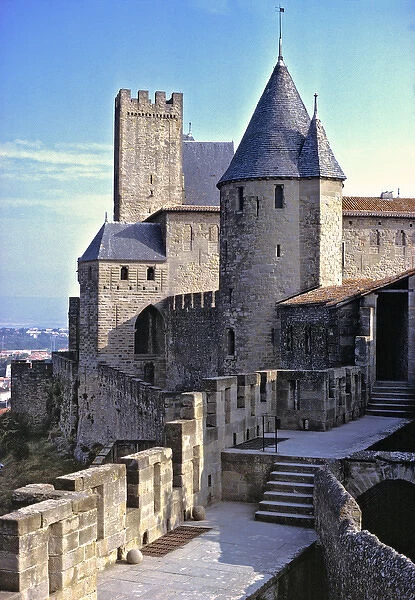 Europe, France, Carcassonne. Walking the city walls in Carcassonne, Dept. Aude, France