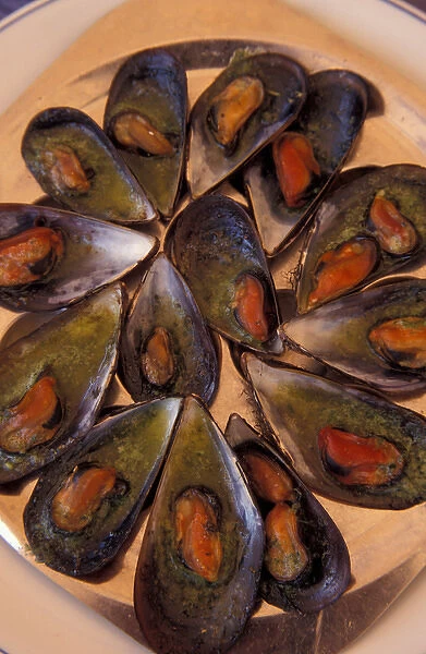 Europe, France, Cassis, black mussels dish