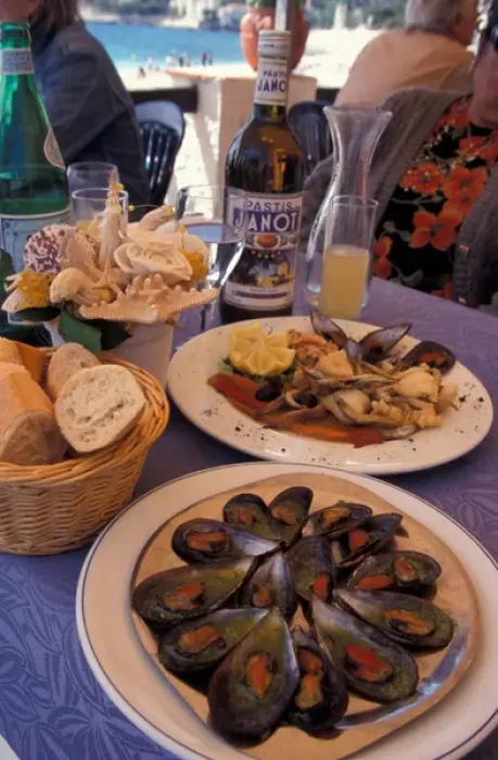 Framed Print : Europe, France, Cassis, seafood cafe tablespread Framed Print : Europe, France, Cassis, seafood cafe tablespread
