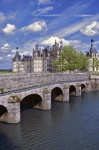 Europe, France, Chambord. A stone bridge leads to Chateau de Chambord, World Heritage Site
