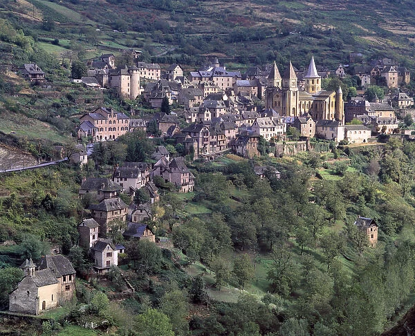 Europe, France, Conques. The picturesque village of Conques occupies a hillside