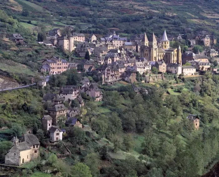 Framed Print : Europe, France, Conques. The picturesque village of Conques occupies a hillside Framed Print : Europe, France, Conques. The picturesque village of Conques occupies a hillside
