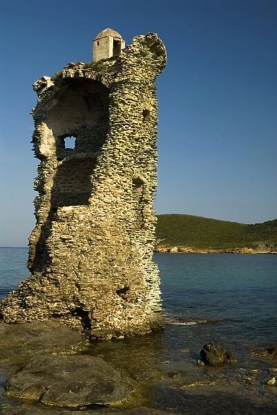 Europe, France, Corsica, Cap Corse. Decaying 16th century Genoan watchtower set in
