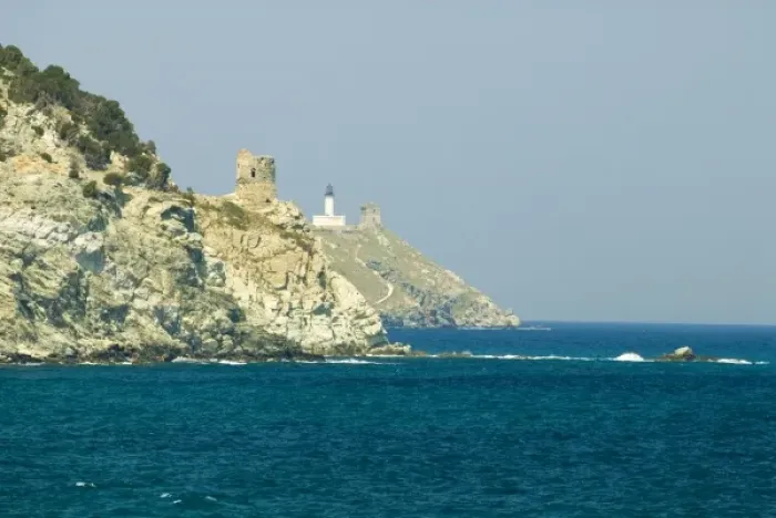 Framed Print : Europe, France, Corsica, Cap Corse. Genoese towers dot the coastline of Corsica