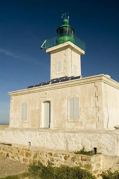 Europe, France, Corsica, Ile Rousse. Lighthouse with solar panels short hike from town