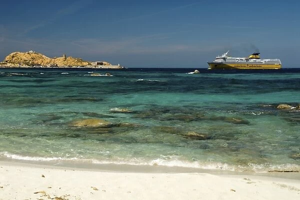 Europe, France, Corsica, Ile Rousse. Relaxed beach resort on northwest coast. Ferry