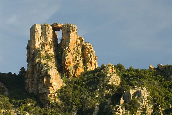 Europe, France, Corsica, Piana, Les Calanches. Stunning red granite rock formations between Piana