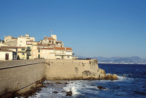 Europe, France, Cote D Azur, Antibes. Rampart walls and coastline