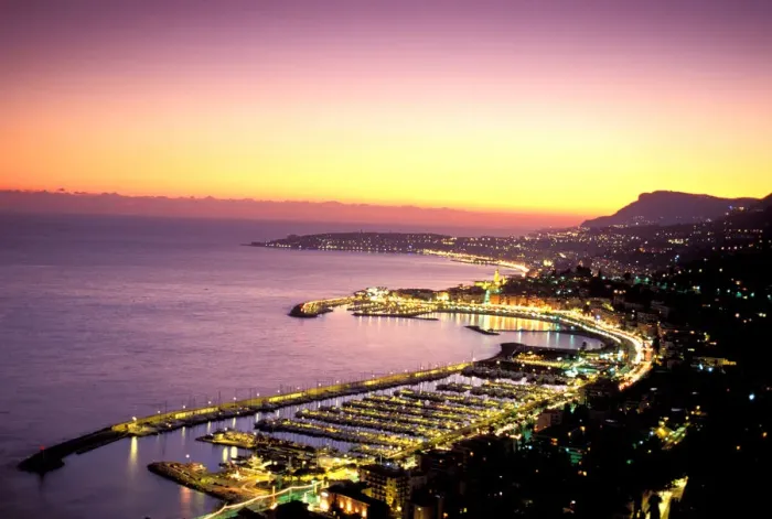 Framed Print : Europe, France, Cote D Azur, Menton. Town view at sunset Framed Print : Europe, France, Cote D Azur, Menton. Town view at sunset