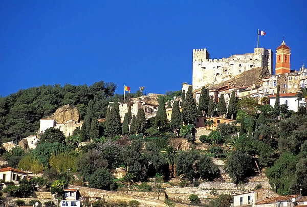 Europe, France, Cote D Azure, Roquebrune. Castle on hill