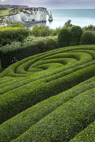 Europe, France, Etretat. Swirling design in formal garden