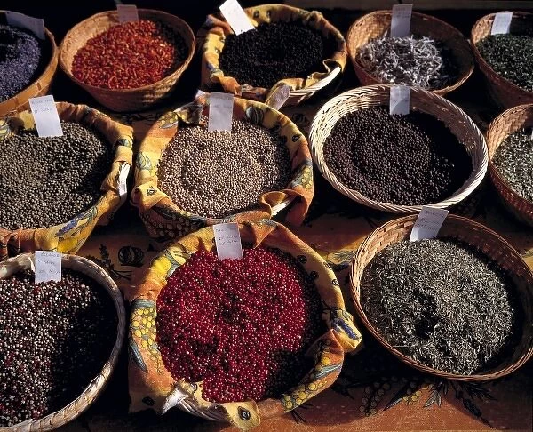 Europe, France, Forcalquier. Spices are a colorful and fragrant part of the Saturday
