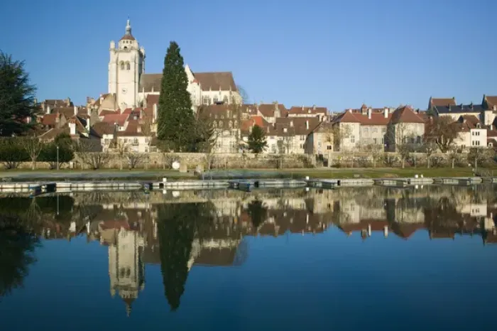 Framed Print : Europe, France, Jura-DOLE: Town View with Collegiale Notre Dame Church (16th century)