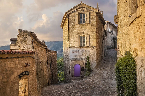 France, Lacoste. Street at sunrise available as Framed Prints, Photos, Wall Art and Photo Gifts