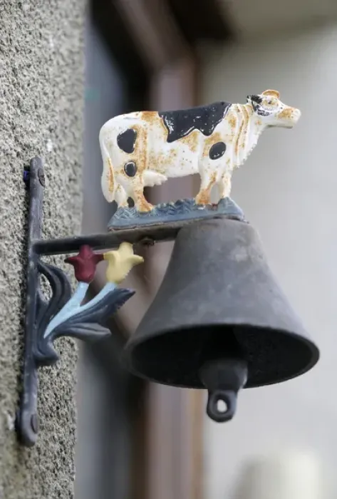 Framed Print : Europe, France, Loire. Doorbell with cow design, Ecluse 28 Argenvieres, Rue Saint-Martin