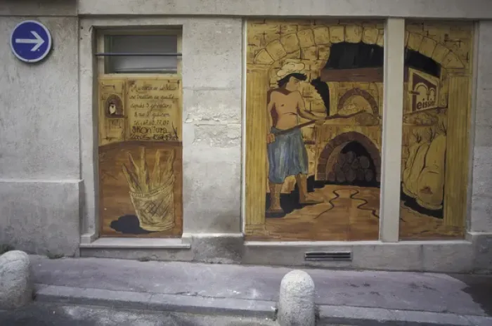 Framed Print : Europe, France, Montpellier. Bakery street mural