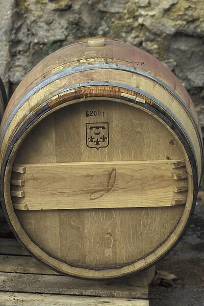 Europe, France, Montpellier. Wine barrel, Chateau De Flaugreues Winery