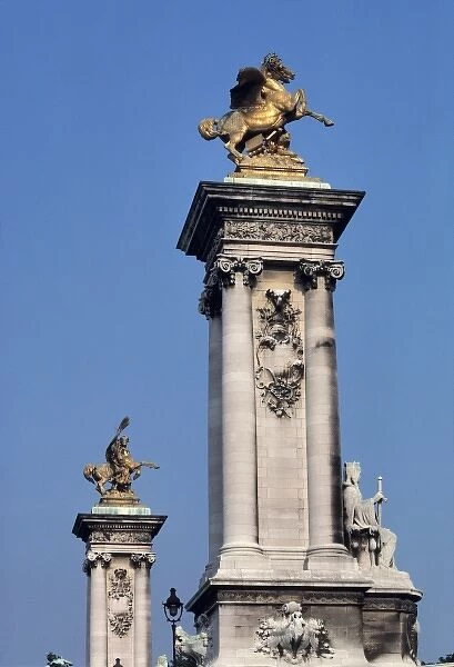 Europe, France, Paris. Art Nouveau sculptures decorate the Pont Alexandre III, part