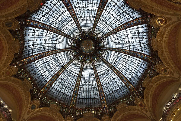 Europe, France, Paris. Ceiling of Galeries Lafayette department store. Credit as