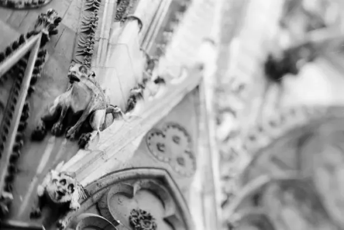 Framed Print : Europe, France, Paris. Detail: sculpture on Notre Dame