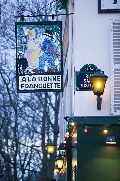 Europe, France, Paris, Montmartre: Place du Tertre-Sign for Cafe A La Bonne Franquette