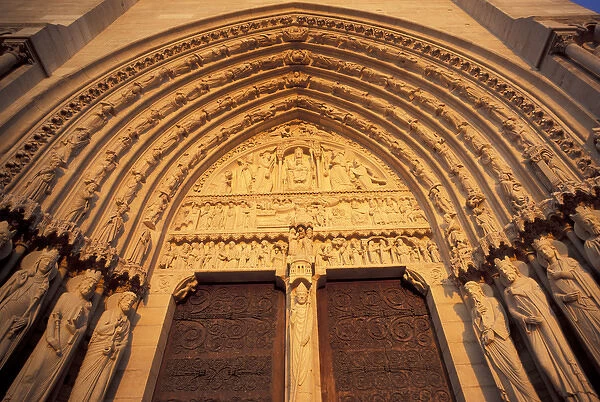 Europe, France, Paris. Notre Dame Cathedral, Door of Sainte Anne