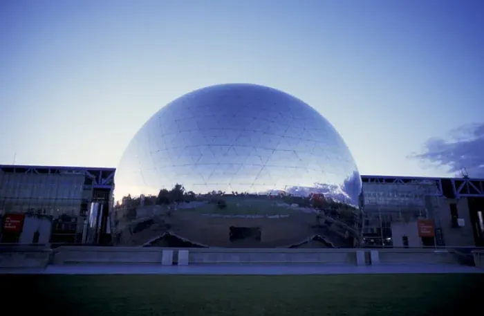 Framed Print : Europe, France, Paris. Parc de la Villette, La Geode, Cite des Sciences et de l Industrie