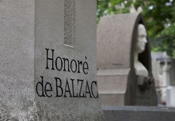 Europe, France, Paris. Tombstone of French writer Honore de Balzac in Pere Lachaise Cemetery
