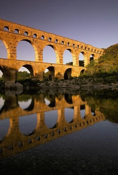 Europe, France, Provence, Gard. Pont du Gard, Roman aquaduct  /  bridge, built c. 198c