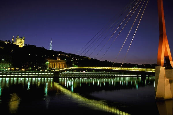 Europe, France, Rhone Valley, Lyon. Saone River, Cathedral St-Jean and Basilique