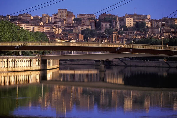 Europe, France, Rhone Valley, Lyon. Saone River and Croix Rousse