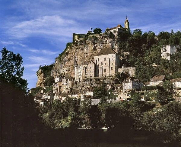 Europe, France, Rocamadour. The village of Rocamadour wraps around a cliff above