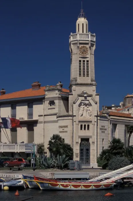 Framed Print : Europe, France, Sete, clock tower and Chamber of Commerce building Framed Print : Europe, France, Sete, clock tower and Chamber of Commerce building