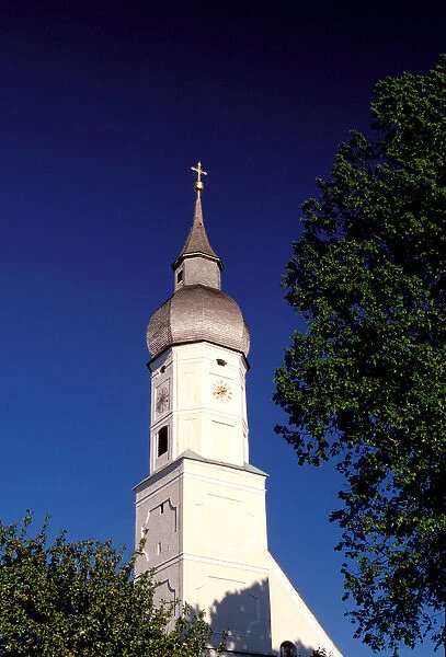 Europe, Germany, Bavaria, Bad Bayersoien. Church steeple