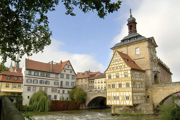 Europe, Germany, Bavaria, Bamberg, Old Town Hall on the river Regnitz