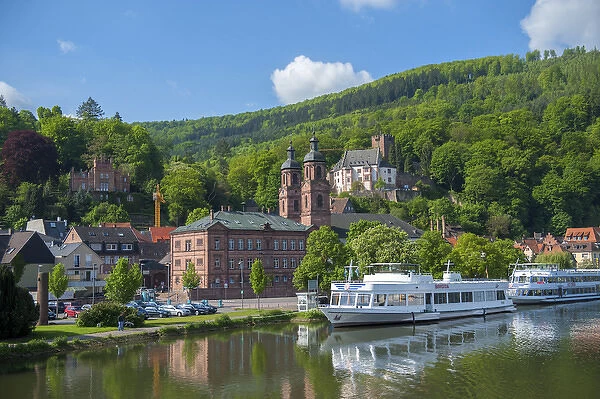Europe, Germany, Bavaria, Miltenberg, boats docked near the old town