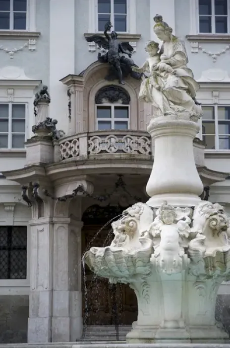 Framed Print : Europe, Germany, Bavaria, Passau, Baroque fountain in Residence Square