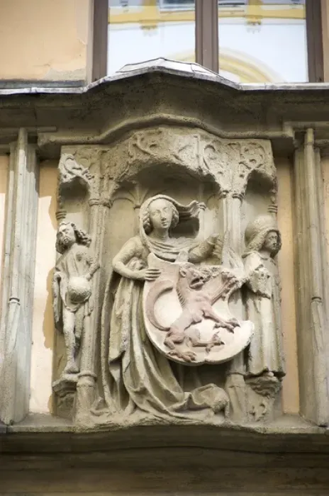 Framed Print : Europe, Germany, Bavaria, Passau, relief sculpture on building Framed Print : Europe, Germany, Bavaria, Passau, relief sculpture on building