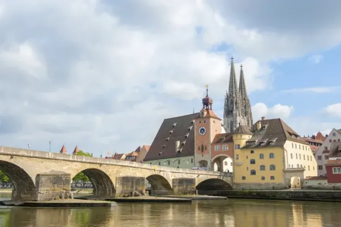 Framed Print : Europe, Germany, Bavaria, Regensberg, Regan River Framed Print : Europe, Germany, Bavaria, Regensberg, Regan River