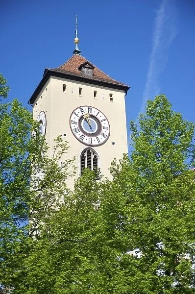 Europe, Germany, Bavaria, Regensburg, clock tower