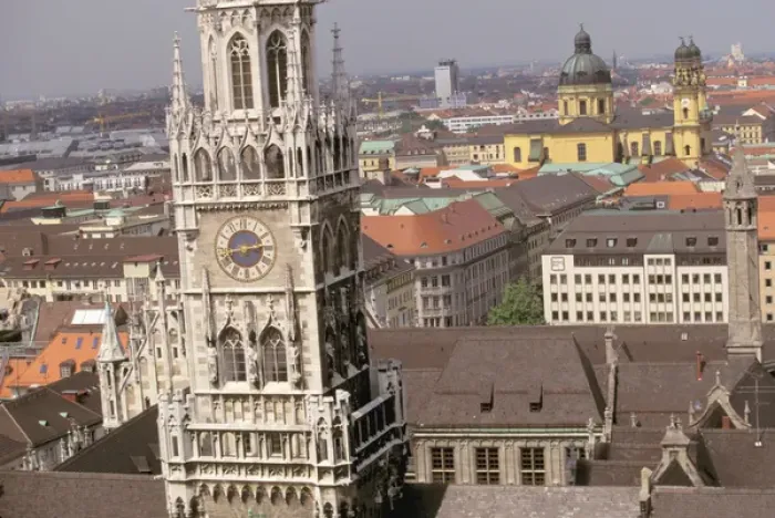 Framed Print : Europe, Germany, Bayern (Bavaria), Munich. Tower of the Neues Rathaus and city hall