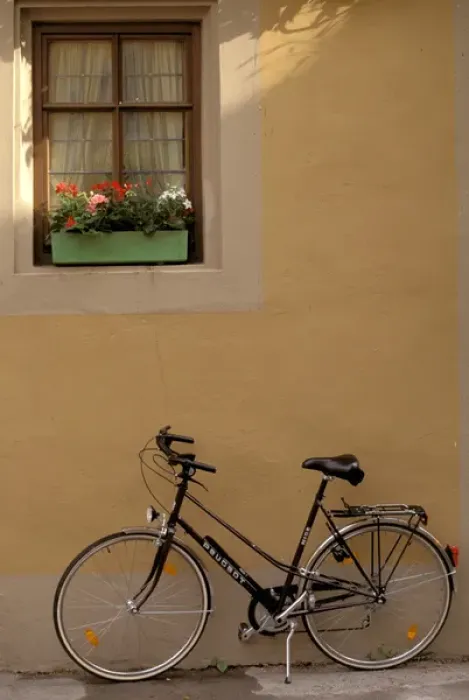 Framed Print : Europe, Germany, Bayern, Rothenberg Ob Der Tauber. Bicycle details