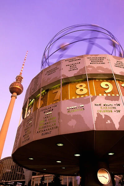 Europe, Germany, Berlin. Alexanderplatz, the Universal Clock Urania and television tower
