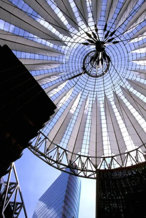 Framed Print : Europe, Germany, Berlin. Potsdamer Platz, Sony Center roof and DB building Framed Print : Europe, Germany, Berlin. Potsdamer Platz, Sony Center roof and DB building