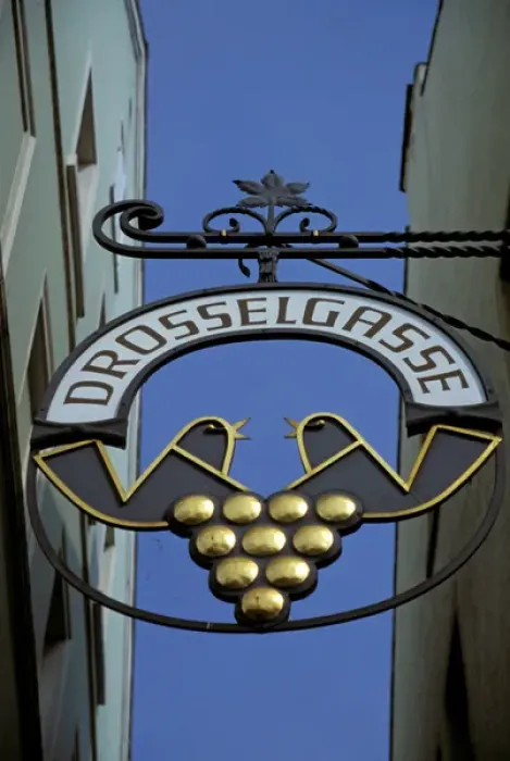 Framed Print : Europe, Germany, Hessen, Rudeshein Am Rhine. Tourist street signage Framed Print : Europe, Germany, Hessen, Rudeshein Am Rhine. Tourist street signage