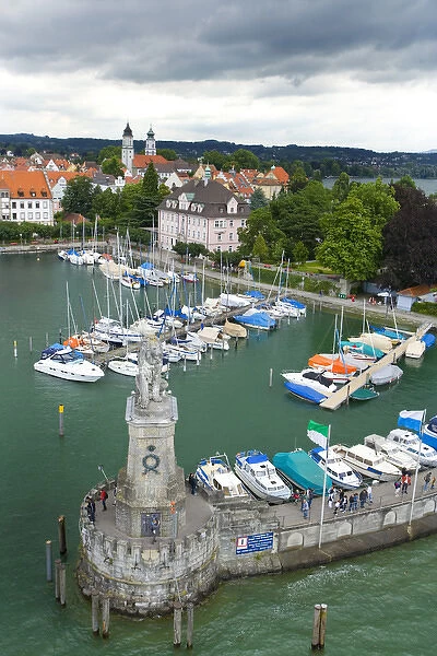 Europe, Germany, Lake Constance, Lindau Island. View of statue and environs. Credit as