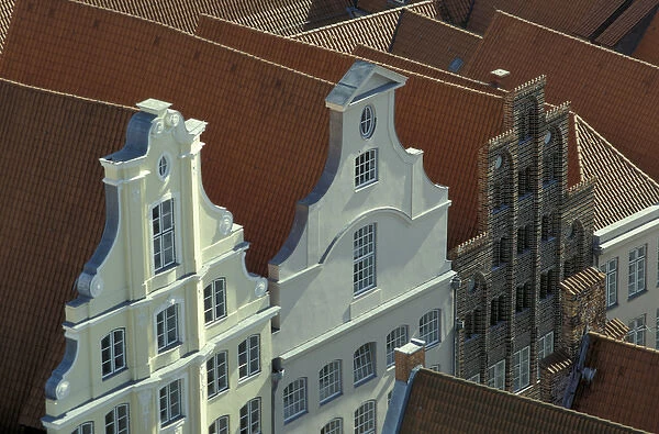 Europe, Germany, Lubeck. Buildings, roofs and typical facades