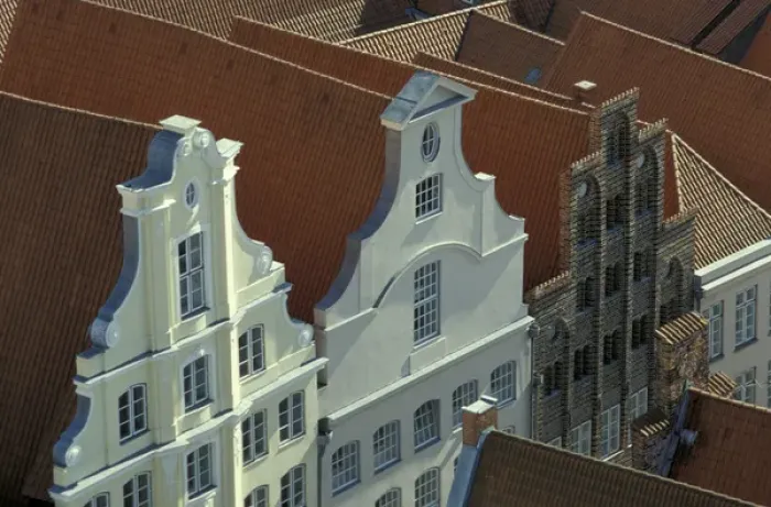 Framed Print : Europe, Germany, Lubeck. Buildings, roofs and typical facades Framed Print : Europe, Germany, Lubeck. Buildings, roofs and typical facades