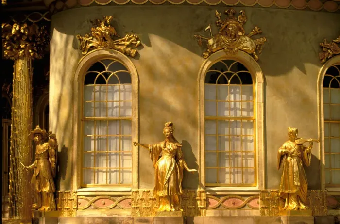Framed Print : Europe, Germany, Potsdam. Park Sanssouci, Chinese teahouse, gold figures Framed Print : Europe, Germany, Potsdam. Park Sanssouci, Chinese teahouse, gold figures