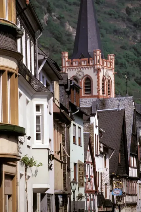 Framed Print : Europe, Germany, Rhineland, Pfaltz, Bacharach. Half timbered buildings in town center Framed Print : Europe, Germany, Rhineland, Pfaltz, Bacharach. Half timbered buildings in town center